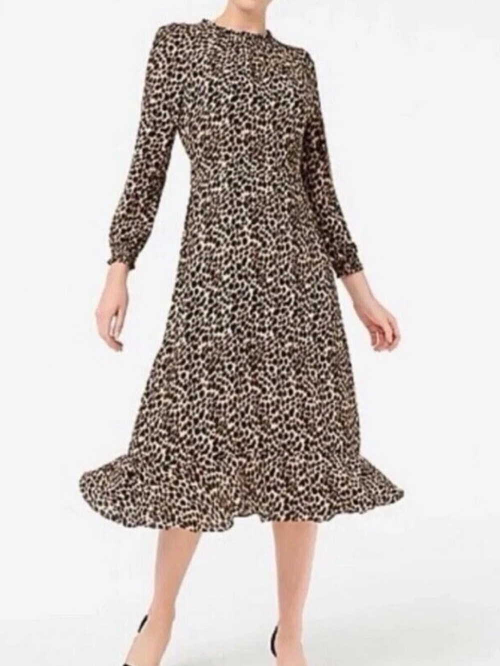 J. Crew Leopard Print Long Sleeve Midi Dress - Brown & Black